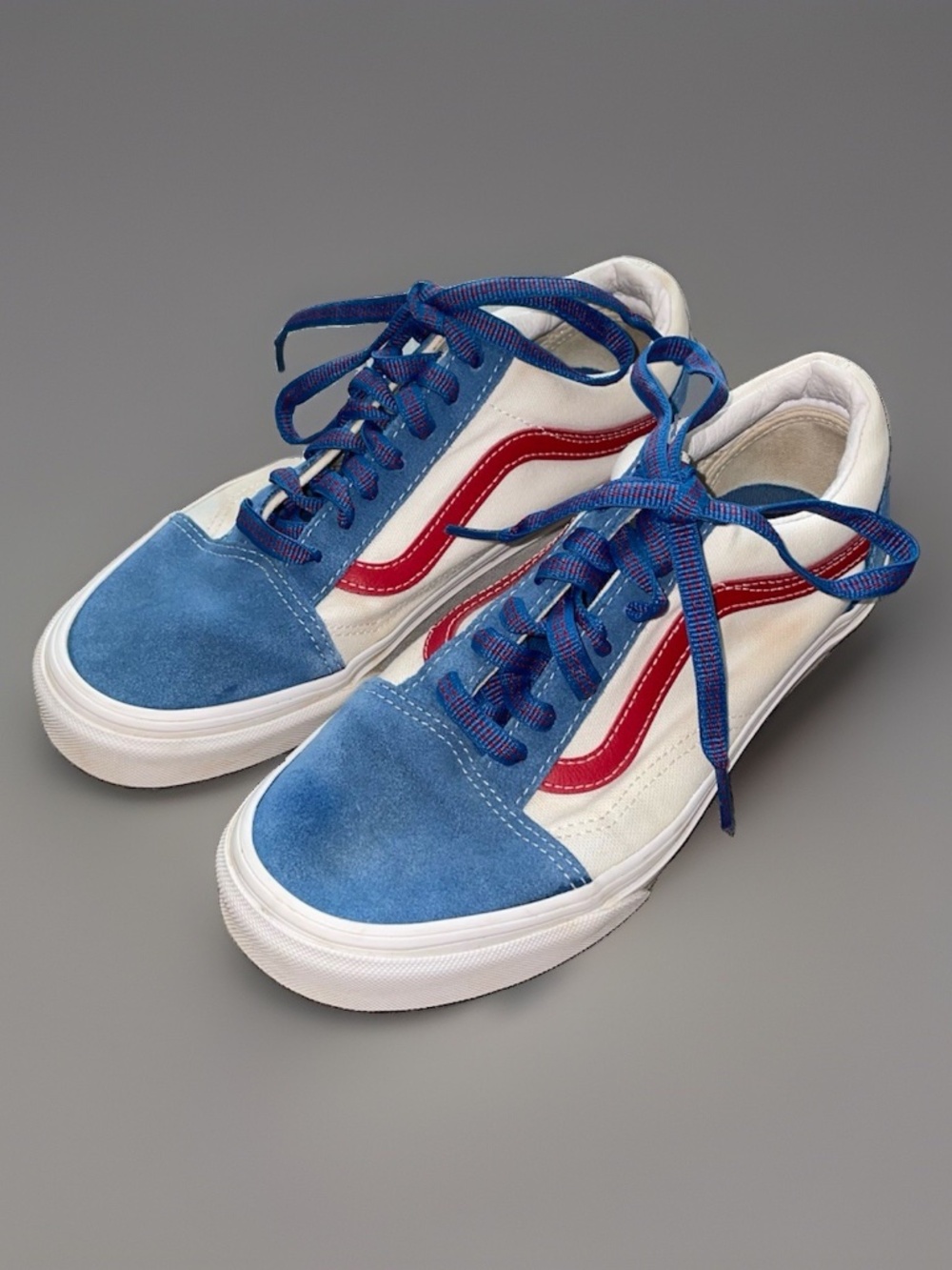 Vans Old Skool Sport Pop Sneakers Blue Suede M 5.5/W 7 White Canvas Red Stripe